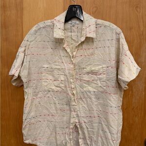 Madewell W XXS Oversize Cream Short Sleeve Multicolor Embroidered Stripes